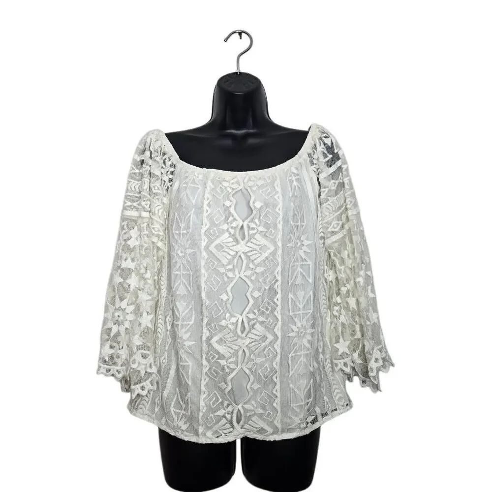 Jen's Pirate Booty Lace Overlay Angel Sleeve Blouse Sz M/L